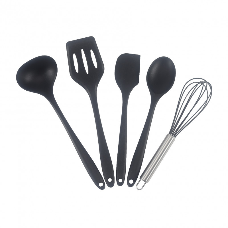 Set de 5 ustensile de bucătărie Oliver Voltz OV51612A, silicon, rezistente la temperaturi ridicate, negru