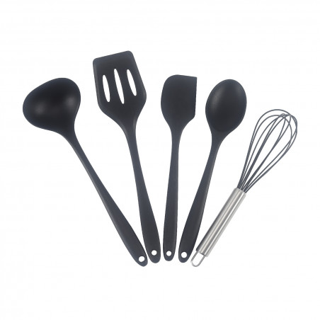 Set de 5 ustensile de bucătărie Oliver Voltz OV51612A, silicon, rezistente la temperaturi ridicate, negru