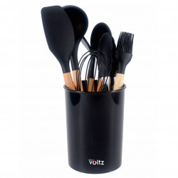 Set ustensile de bucatarie cu suport Oliver Voltz OV51612CB, 8 piese, Silicon, Rezistente la temperaturi ridicate, Suport, Negru