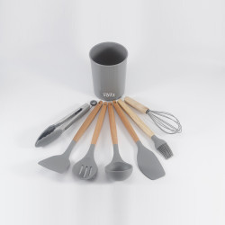 Set ustensile de bucatarie cu suport Oliver Voltz OV51612CG, 8 piese, Silicon, Rezistent la temperaturi ridicate, Suport, Gri