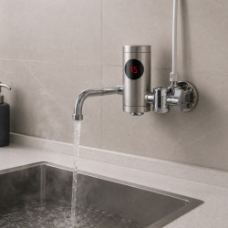 Robinet incalzier apa instant Rosberg R57100J, 3300 W, 30-60 °C, Afisaj, Montare pe perete, IPX4, Otel inoxidabil