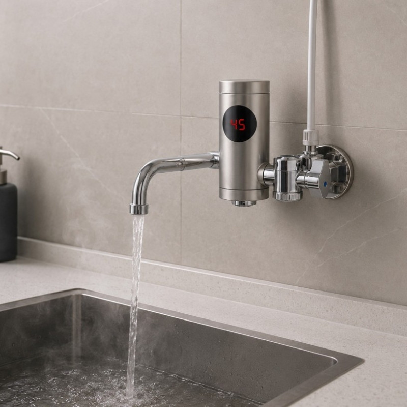 Robinet incalzier apa instant Rosberg R57100J, 3300 W, 30-60 °C, Afisaj, Montare pe perete, IPX4, Otel inoxidabil