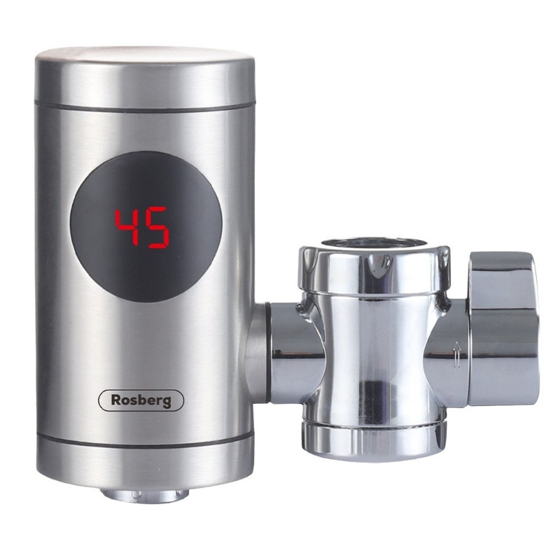 Robinet incalzier apa instant Rosberg R57100J, 3300 W, 30-60 °C, Afisaj, Montare pe perete, IPX4, Otel inoxidabil