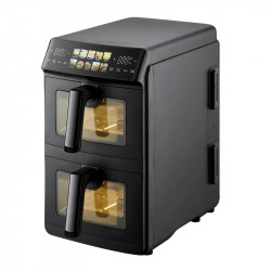Friteuză dublă cu aer cald Just Perfecto JP-AF10DB, 2600 W, 10 l, 10 programe, 80-200 °C, circulație rapidă a aerului cald, gătire sincronizată, negru