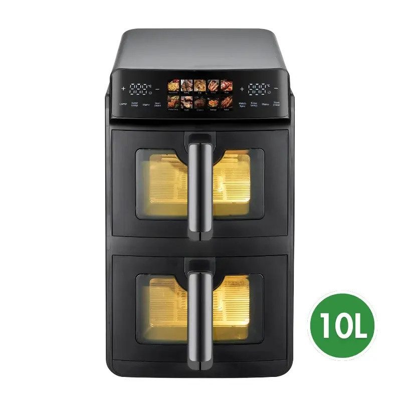 Friteuză dublă cu aer cald Just Perfecto JP-AF10DB, 2600 W, 10 l, 10 programe, 80-200 °C, circulație rapidă a aerului cald, gătire sincronizată, negru