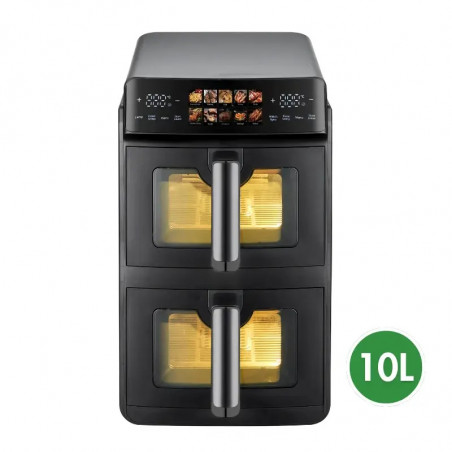 Friteuză dublă cu aer cald Just Perfecto JP-AF10DB, 2600 W, 10 l, 10 programe, 80-200 °C, circulație rapidă a aerului cald, gătire sincronizată, negru