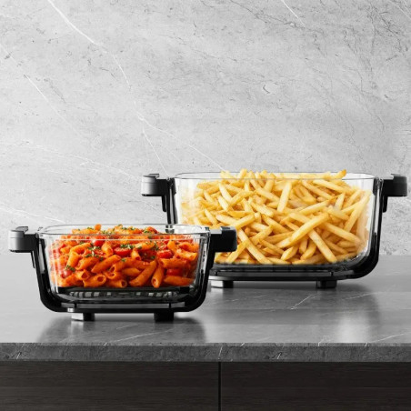 Friteuză cu aer cald Just Perfecto JP-AF4GL, 1500 W, 1,5/4 l, 8 programe, 80-200 °C, circulație a aerului cald la 360°, structură din sticlă rezistentă la temperaturi ridicate, negru