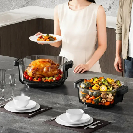 Friteuză cu aer cald Just Perfecto JP-AF4GL, 1500 W, 1,5/4 l, 8 programe, 80-200 °C, circulație a aerului cald la 360°, structură din sticlă rezistentă la temperaturi ridicate, negru