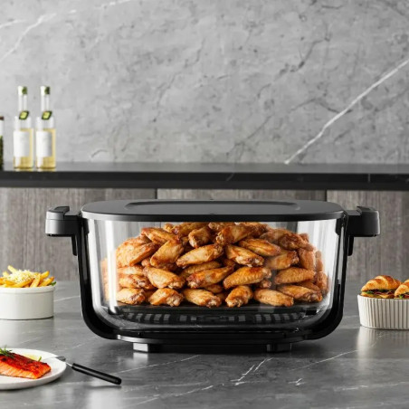 Friteuză cu aer cald Just Perfecto JP-AF4GL, 1500 W, 1,5/4 l, 8 programe, 80-200 °C, circulație a aerului cald la 360°, structură din sticlă rezistentă la temperaturi ridicate, negru