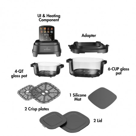 Friteuză cu aer cald Just Perfecto JP-AF4GL, 1500 W, 1,5/4 l, 8 programe, 80-200 °C, circulație a aerului cald la 360°, structură din sticlă rezistentă la temperaturi ridicate, negru