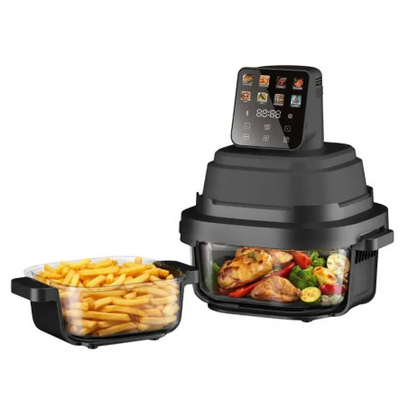 Friteuză cu aer cald Just Perfecto JP-AF4GL, 1500 W, 1,5/4 l, 8 programe, 80-200 °C, circulație a aerului cald la 360°, structură din sticlă rezistentă la temperaturi ridicate, negru