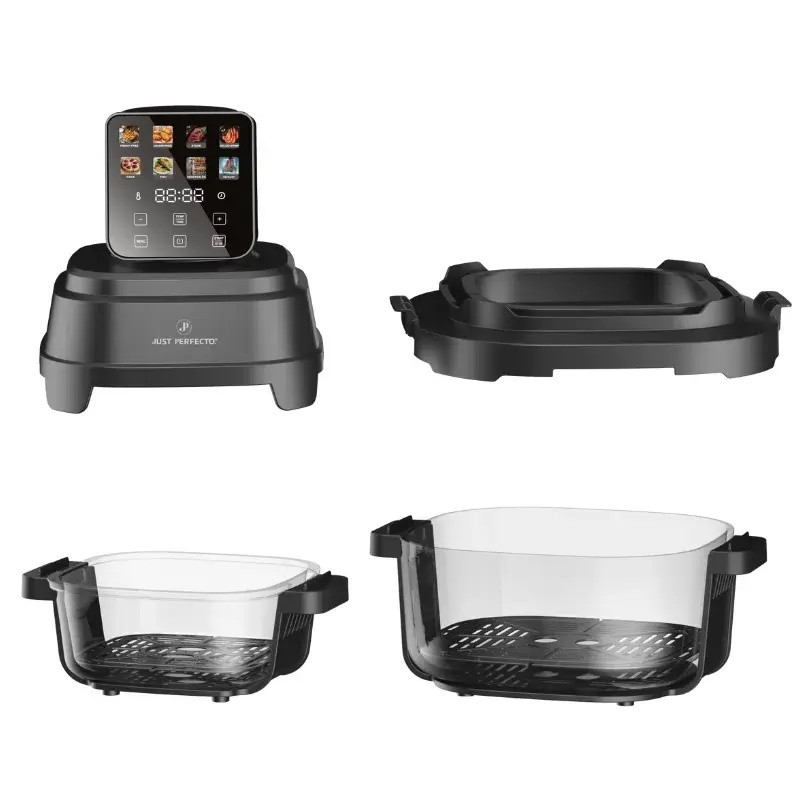Friteuză cu aer cald Just Perfecto JP-AF4GL, 1500 W, 1,5/4 l, 8 programe, 80-200 °C, circulație a aerului cald la 360°, structură din sticlă rezistentă la temperaturi ridicate, negru