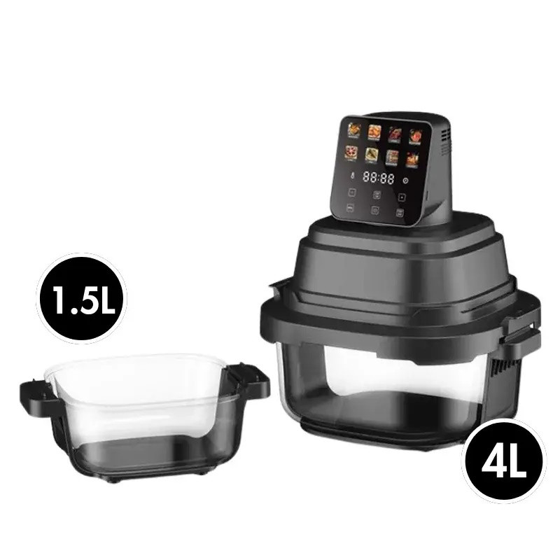 Friteuză cu aer cald Just Perfecto JP-AF4GL, 1500 W, 1,5/4 l, 8 programe, 80-200 °C, circulație a aerului cald la 360°, structură din sticlă rezistentă la temperaturi ridicate, negru