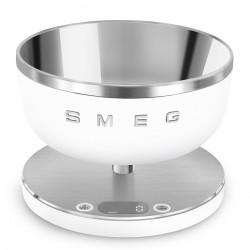 Cântar de bucătărie Smeg Collezione KSC01WHMWW, până la 5 kg/5 l, funcție TARE, afișaj LED, bază antiderapantă, autonomie de până la 36 de ore, alb mat