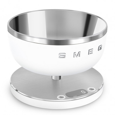 Cântar de bucătărie Smeg Collezione KSC01WHMWW, până la 5 kg/5 l, funcție TARE, afișaj LED, bază antiderapantă, autonomie de până la 36 de ore, alb mat