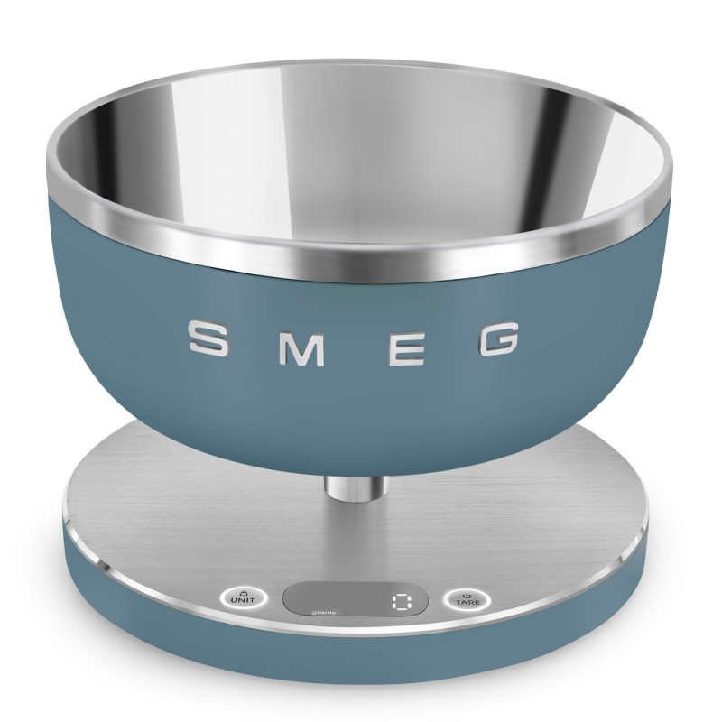 Cântar de bucătărie Smeg Collezione KSC01SBMWW, până la 5 kg/5 l, funcție TARE, afișaj LED, bază antiderapantă, autonomie de până la 36 de ore, albastru furtunos