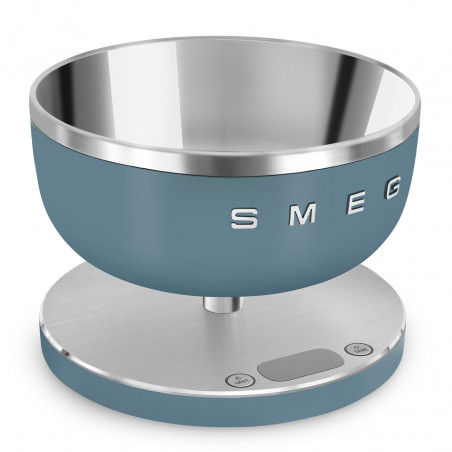 Cântar de bucătărie Smeg Collezione KSC01SBMWW, până la 5 kg/5 l, funcție TARE, afișaj LED, bază antiderapantă, autonomie de până la 36 de ore, albastru furtunos