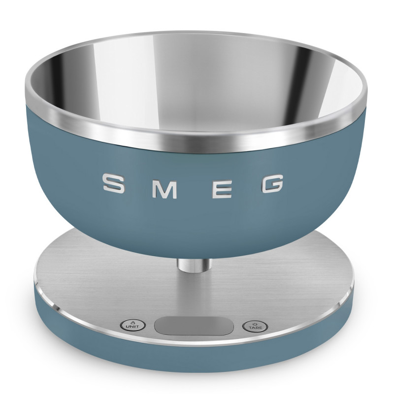 Cântar de bucătărie Smeg Collezione KSC01SBMWW, până la 5 kg/5 l, funcție TARE, afișaj LED, bază antiderapantă, autonomie de până la 36 de ore, albastru furtunos