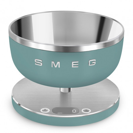 Cântar de bucătărie Smeg Collezione KSC01EGMWW, până la 5 kg/5 l, funcție TARE, afișaj LED, bază antiderapantă, autonomie de până la 36 de ore, verde smarald