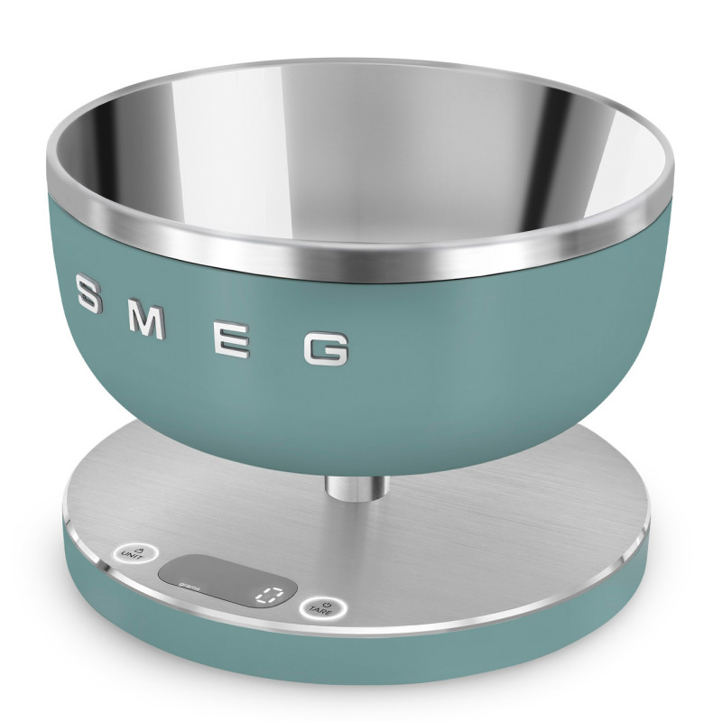 Cântar de bucătărie Smeg Collezione KSC01EGMWW, până la 5 kg/5 l, funcție TARE, afișaj LED, bază antiderapantă, autonomie de până la 36 de ore, verde smarald