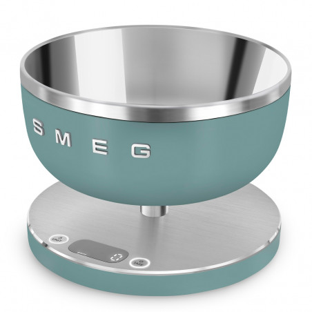Cântar de bucătărie Smeg Collezione KSC01EGMWW, până la 5 kg/5 l, funcție TARE, afișaj LED, bază antiderapantă, autonomie de până la 36 de ore, verde smarald