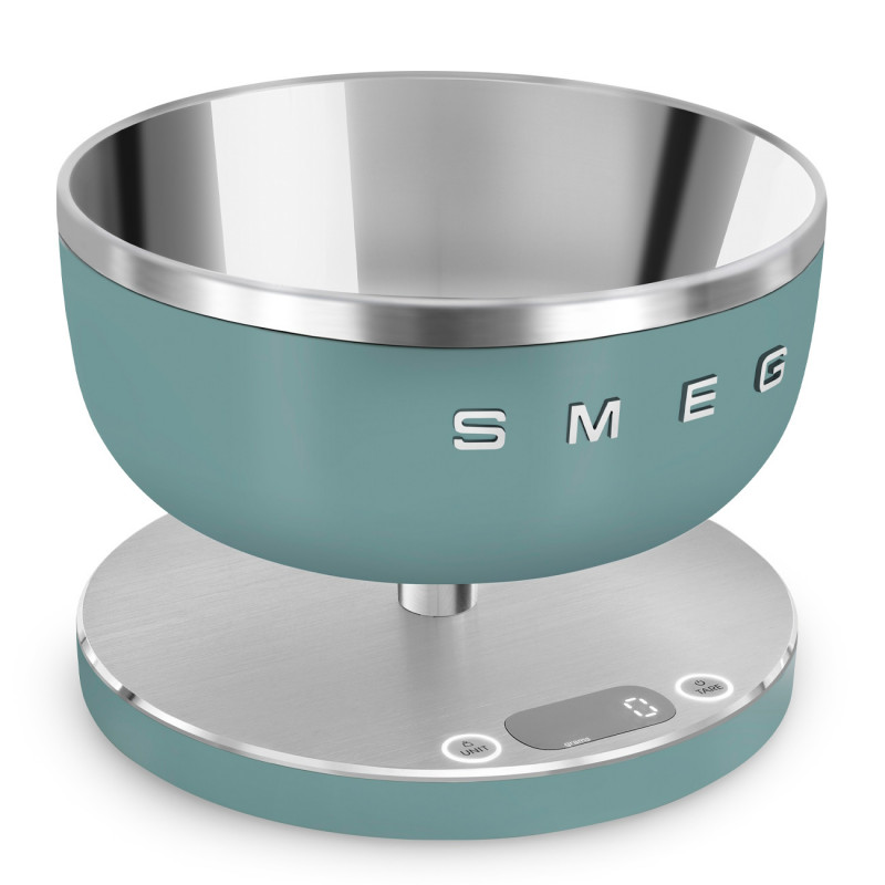 Cântar de bucătărie Smeg Collezione KSC01EGMWW, până la 5 kg/5 l, funcție TARE, afișaj LED, bază antiderapantă, autonomie de până la 36 de ore, verde smarald