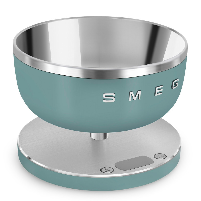 Cântar de bucătărie Smeg Collezione KSC01EGMWW, până la 5 kg/5 l, funcție TARE, afișaj LED, bază antiderapantă, autonomie de până la 36 de ore, verde smarald