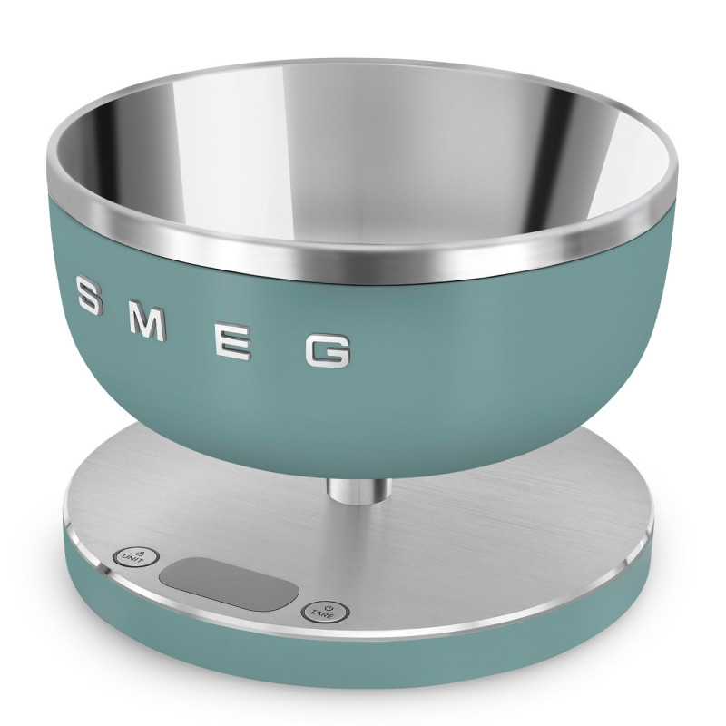 Cântar de bucătărie Smeg Collezione KSC01EGMWW, până la 5 kg/5 l, funcție TARE, afișaj LED, bază antiderapantă, autonomie de până la 36 de ore, verde smarald