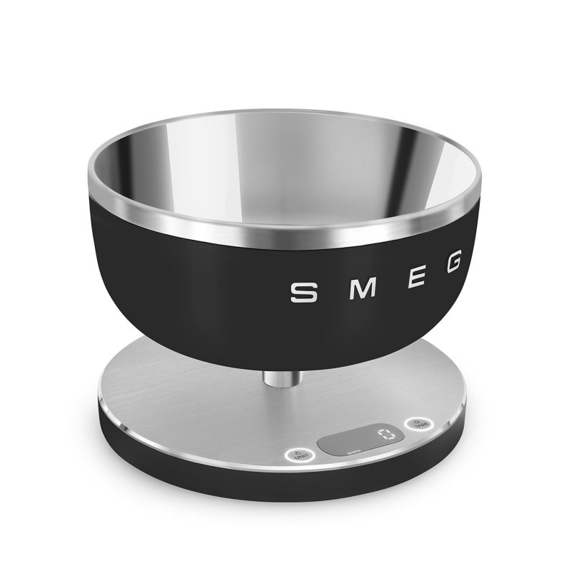 Cântar de bucătărie Smeg Collezione KSC01BLMWW, până la 5 kg/5 l, funcție TARA, afișaj LED, bază antiderapantă, autonomie de până la 36 de ore, negru mat