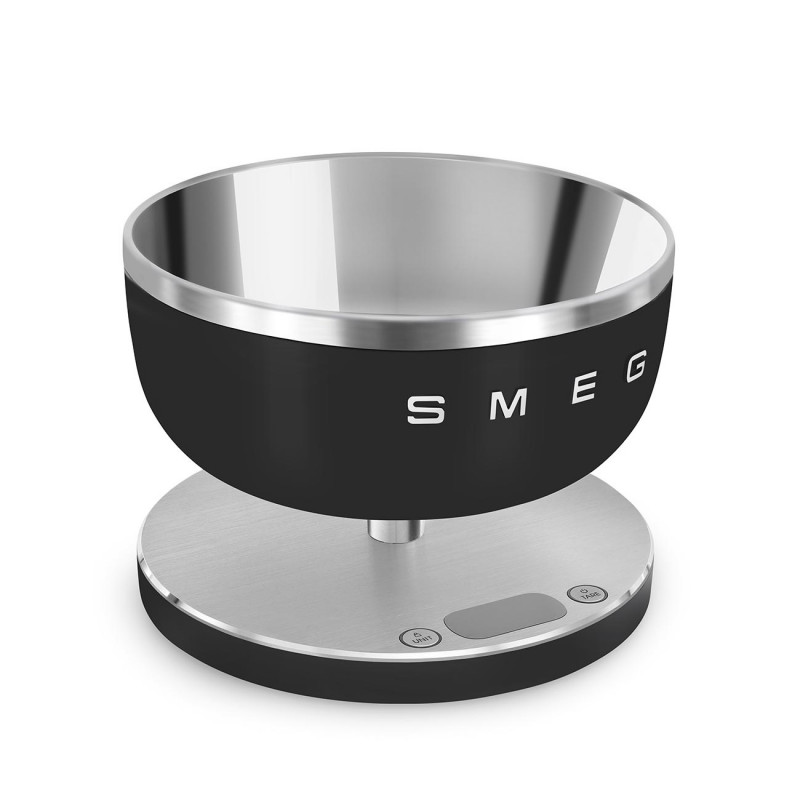 Cântar de bucătărie Smeg Collezione KSC01BLMWW, până la 5 kg/5 l, funcție TARA, afișaj LED, bază antiderapantă, autonomie de până la 36 de ore, negru mat