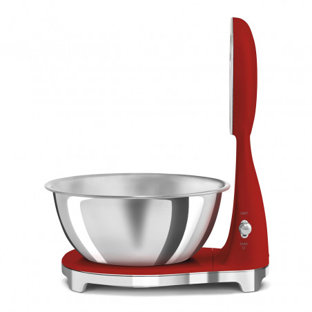 Cântar de bucătărie Smeg KSF01RDWW, afișaj analogic și digital, până la 5 kg/5 l, funcție TARA, afișaj LED, bază antiderapantă, autonomie de până la 36 de ore, roșu