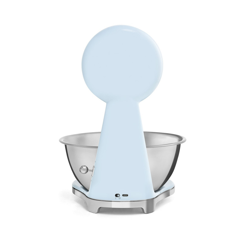 Cântar de bucătărie Smeg KSF01PBWW, afișaj analogic și digital, până la 5 kg/5 l, funcție TARA, afișaj LED, bază antiderapantă, autonomie de până la 36 de ore, albastru pastel