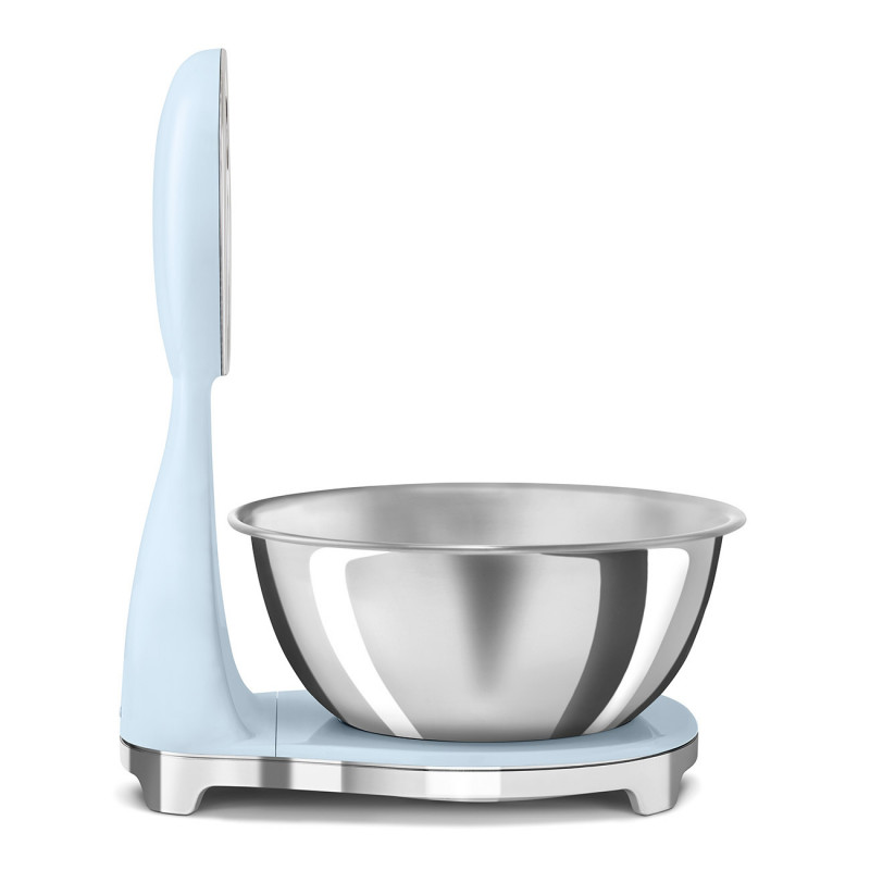 Cântar de bucătărie Smeg KSF01PBWW, afișaj analogic și digital, până la 5 kg/5 l, funcție TARA, afișaj LED, bază antiderapantă, autonomie de până la 36 de ore, albastru pastel