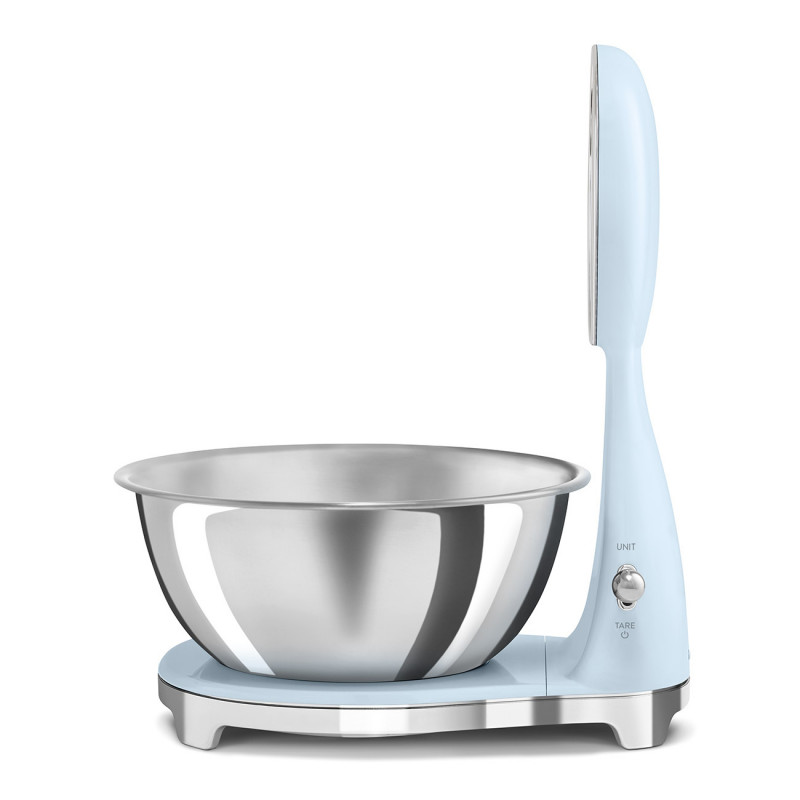 Cântar de bucătărie Smeg KSF01PBWW, afișaj analogic și digital, până la 5 kg/5 l, funcție TARA, afișaj LED, bază antiderapantă, autonomie de până la 36 de ore, albastru pastel
