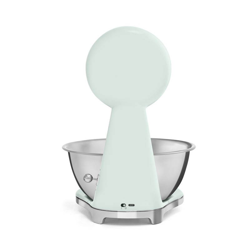 Cântar de bucătărie Smeg KSF01PGWW, afișaj analogic și digital, până la 5 kg/5 l, funcție TARA, afișaj LED, bază antiderapantă, autonomie de până la 36 de ore, verde pastel