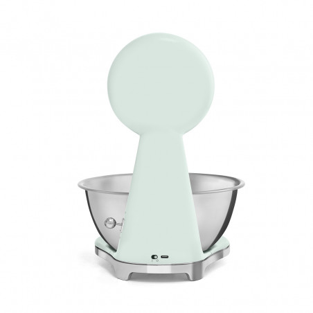 Cântar de bucătărie Smeg KSF01PGWW, afișaj analogic și digital, până la 5 kg/5 l, funcție TARA, afișaj LED, bază antiderapantă, autonomie de până la 36 de ore, verde pastel