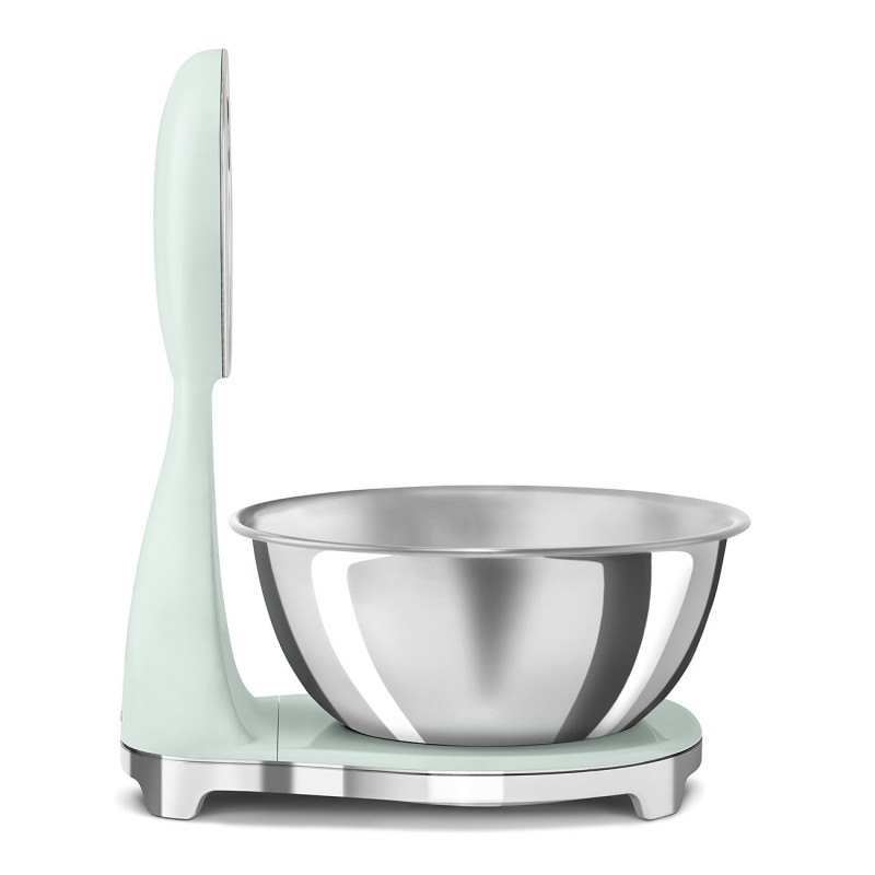 Cântar de bucătărie Smeg KSF01PGWW, afișaj analogic și digital, până la 5 kg/5 l, funcție TARA, afișaj LED, bază antiderapantă, autonomie de până la 36 de ore, verde pastel