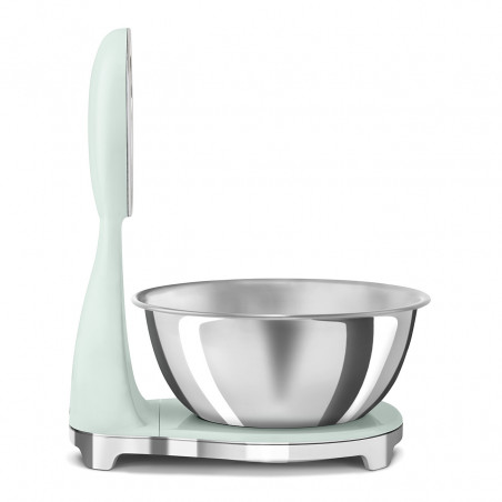 Cântar de bucătărie Smeg KSF01PGWW, afișaj analogic și digital, până la 5 kg/5 l, funcție TARA, afișaj LED, bază antiderapantă, autonomie de până la 36 de ore, verde pastel