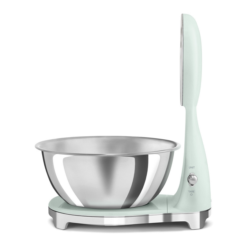 Cântar de bucătărie Smeg KSF01PGWW, afișaj analogic și digital, până la 5 kg/5 l, funcție TARA, afișaj LED, bază antiderapantă, autonomie de până la 36 de ore, verde pastel