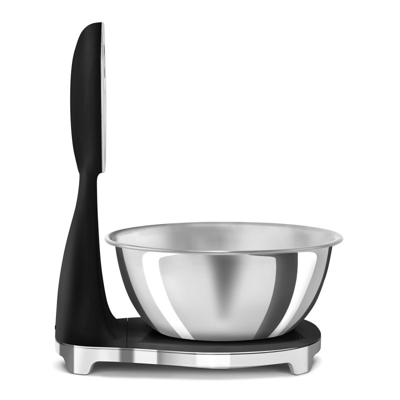 Cântar de bucătărie Smeg KSF01BLWW, afișaj analogic și digital, până la 5 kg/5 l, funcție TARE, afișaj LED, bază antiderapantă, autonomie de până la 36 de ore, negru