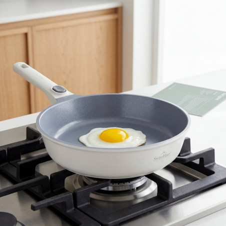 Set de tigai Swiss Haus SH-GCFP5LC, 5 piese, Acoperire ceramica Sapphire, Manere detasabile, Inductie, Crem