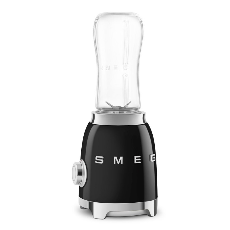 Blender Smeg PBF01BLEU, 300 W, 2 x 600 ml, 20 000–24 000 rpm, bază antiderapantă, fără BPA, oțel inoxidabil, negru