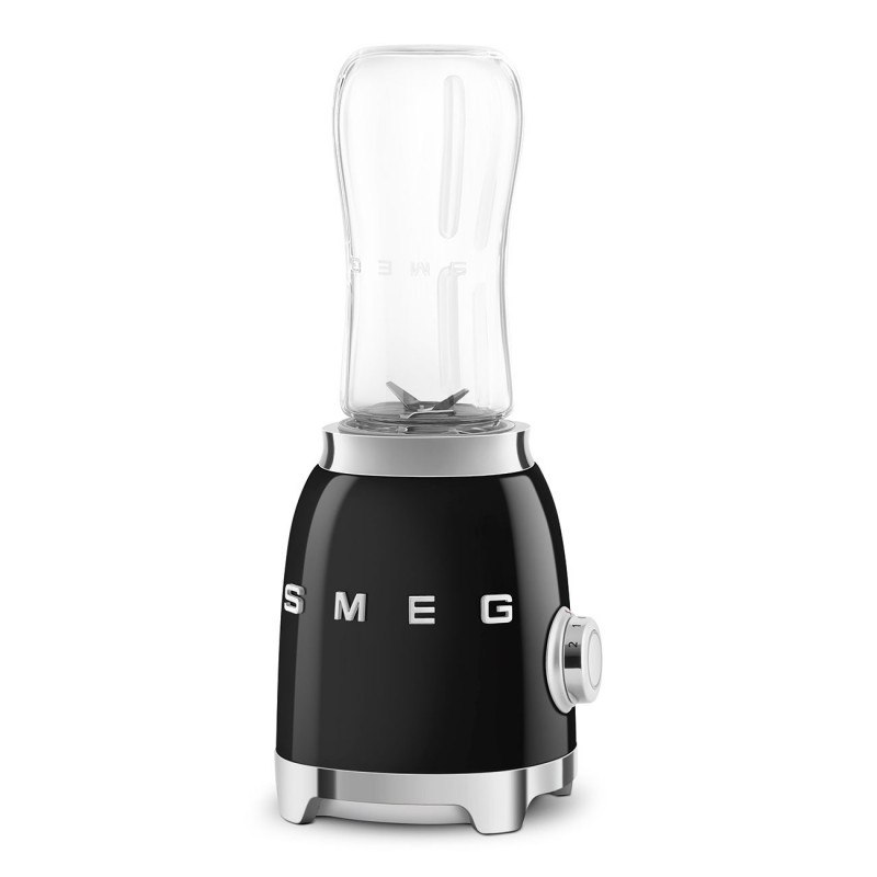 Blender Smeg PBF01BLEU, 300 W, 2 x 600 ml, 20 000–24 000 rpm, bază antiderapantă, fără BPA, oțel inoxidabil, negru