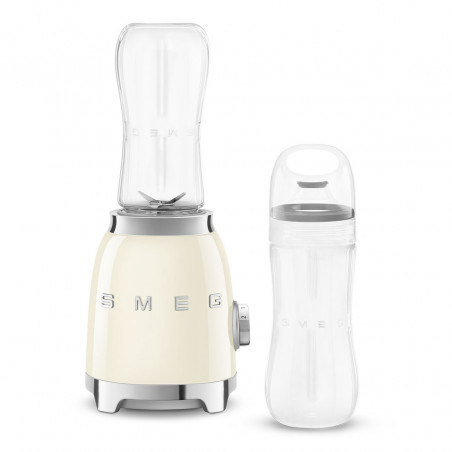 Blender Smeg PBF01CREU, 300 W, 2 x 600 ml, 20 000–24 000 rpm, bază antiderapantă, fără BPA, oțel inoxidabil, crem
