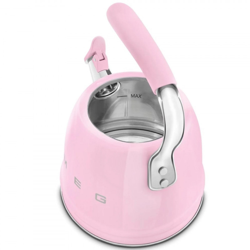 Ceainic cu fluier Smeg WKF01PK, 2,3 l, Inducție, Mâner care nu se încălzește, Oțel, Roz