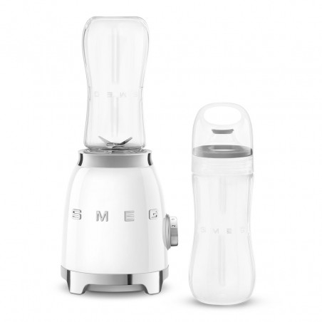 Blender Smeg PBF01WHEU, 300 W, 2 x 600 ml, 20 000–24 000 rpm, bază antiderapantă, fără BPA, oțel inoxidabil, alb