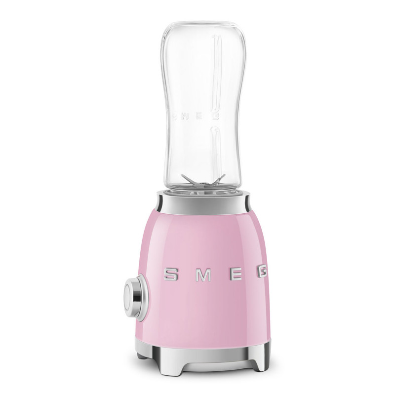 Blender Smeg PBF01PKEU, 300 W, 2 x 600 ml, 20 000–24 000 rpm, bază antiderapantă, fără BPA, oțel inoxidabil, roz