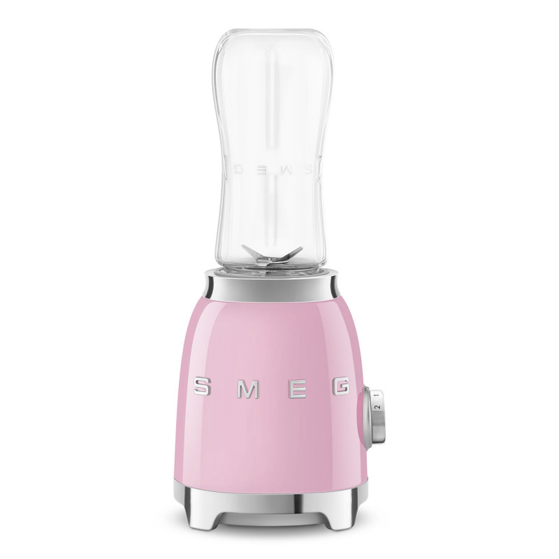 Blender Smeg PBF01PKEU, 300 W, 2 x 600 ml, 20 000–24 000 rpm, bază antiderapantă, fără BPA, oțel inoxidabil, roz
