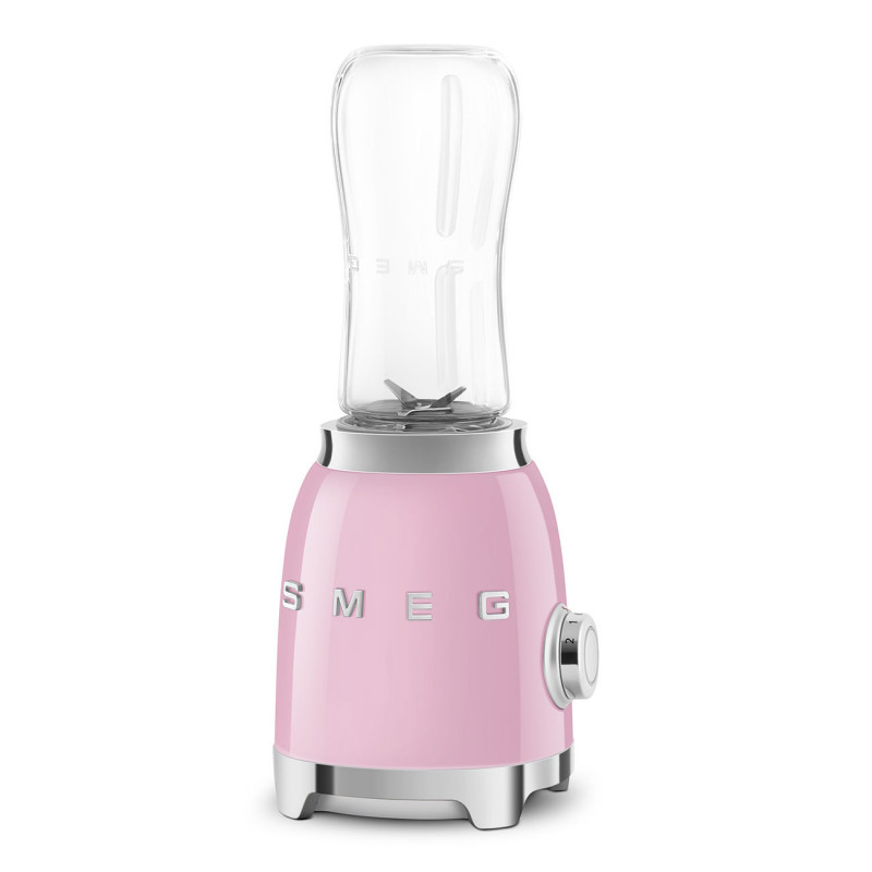 Blender Smeg PBF01PKEU, 300 W, 2 x 600 ml, 20 000–24 000 rpm, bază antiderapantă, fără BPA, oțel inoxidabil, roz