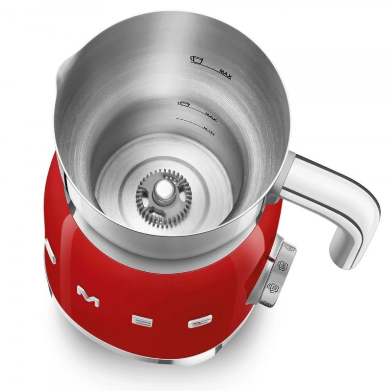Aparat pentru spumarea laptelui Smeg MFF11RDEU, 500 W, 600 ml, 8 programe, Cana detasabila, Oprire automata, Rosu